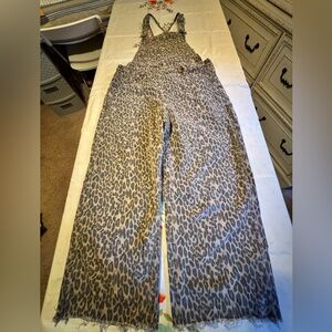 HIDDEN Leopard Print Denim Overalls